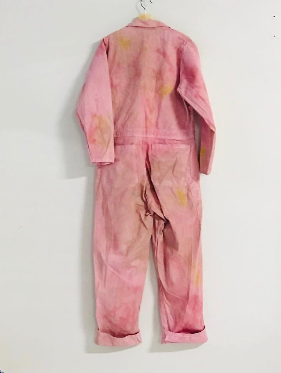 PAINTER OVERALLS ピンクオーバーダイ Baby girl pink honeycomb overalls with bows - quartz pink