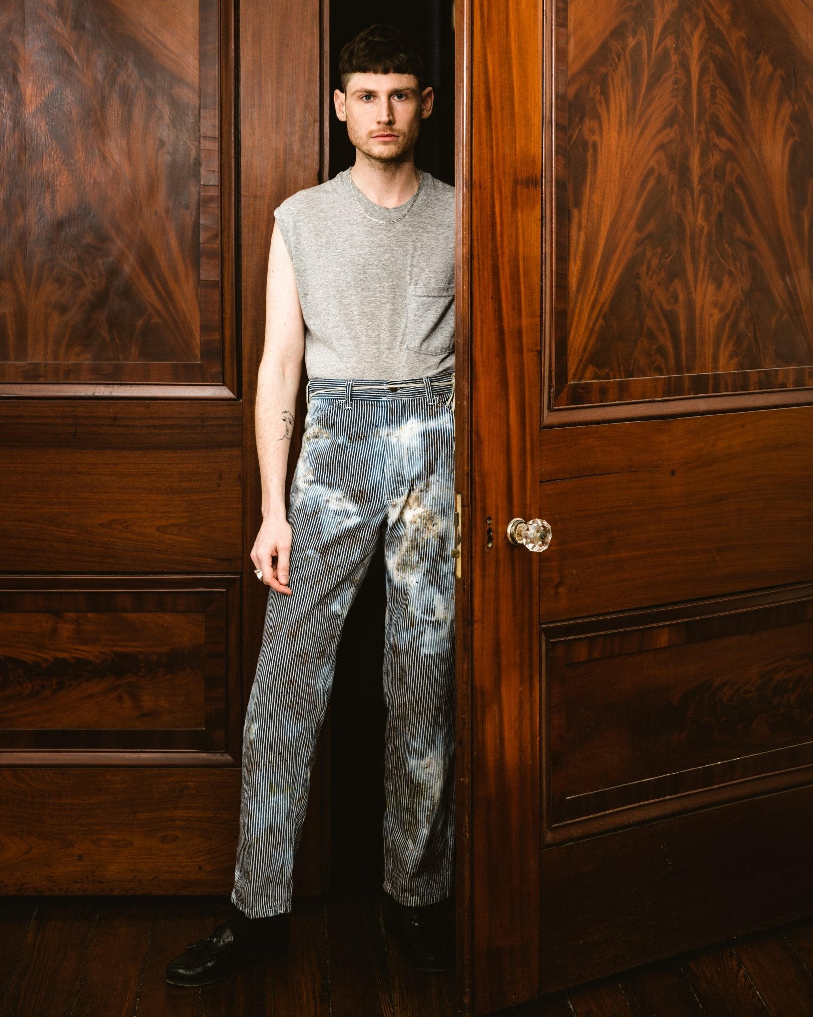 45RPM 生成り hickory stripe pants SJ310DX-HC - 17oz Hickory Stripe Indigo OW Painter Work