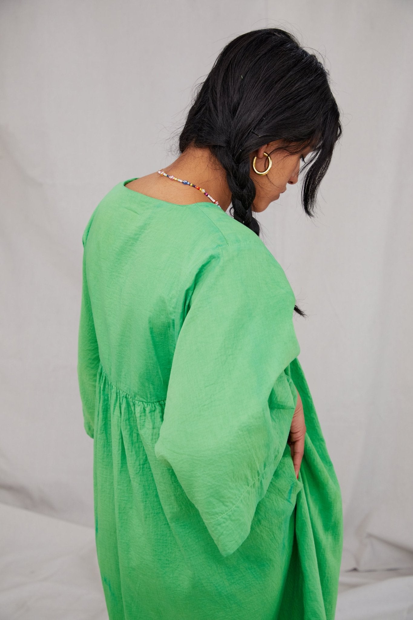 green smock dress Stella Silk Smocked a functional button Smocked High Low Dress XS